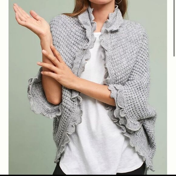 Anthropologie Moth Wool Blend Rocia Ruffle Sweater Cardigan Size XS - Picture 1 of 12